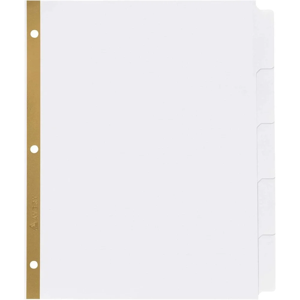 Avery 23075 Big Tab Write & Erase Dividers 5-Tab White 10 Sets Bulk Pack
